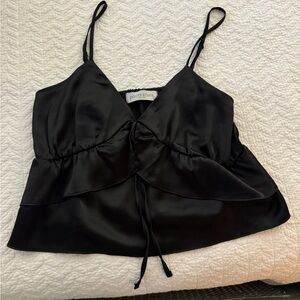 Black Sleeveless Crop Camisole with Tie Front